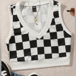 Checker print cropped top